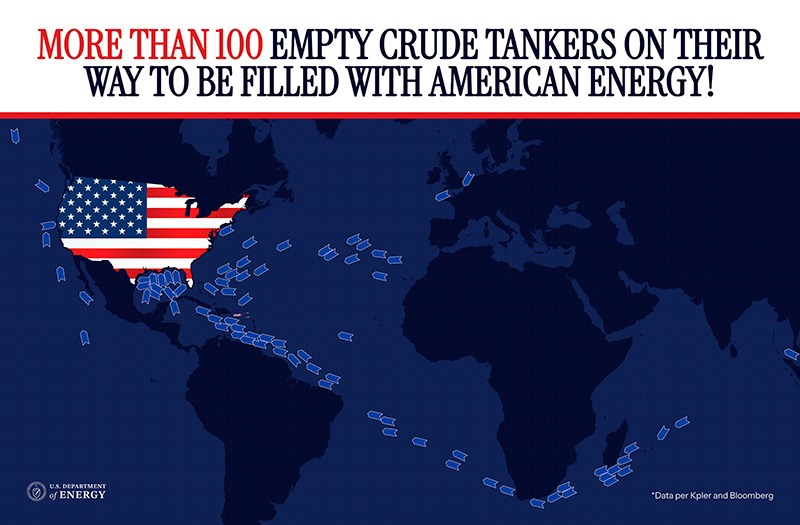 100+ Emprty Crude Oill Tankers on their Way to Fill Up with US fuel
